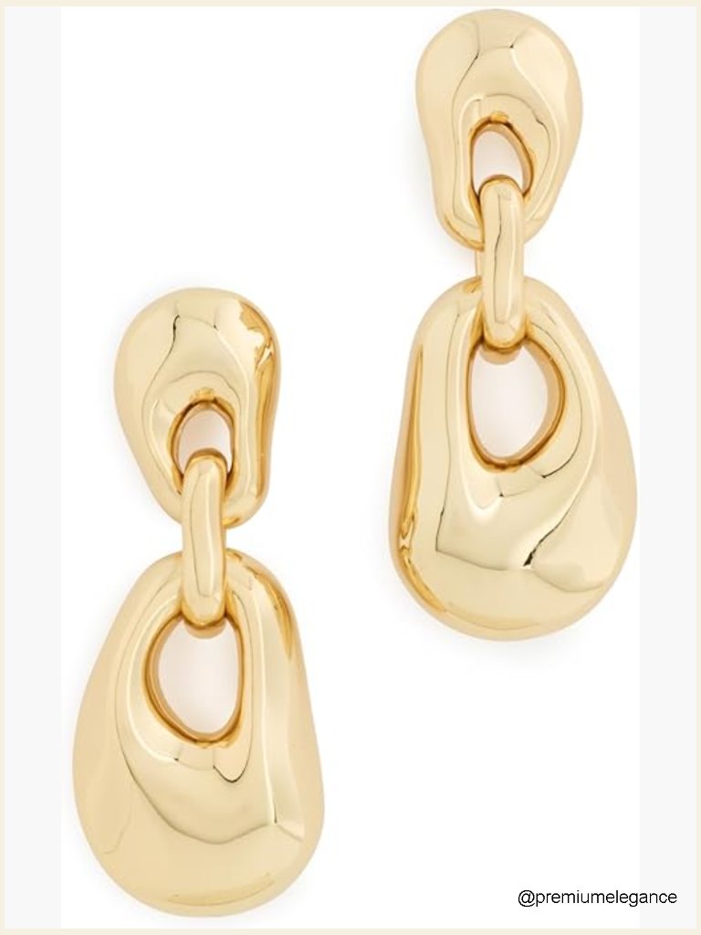 Chunky Gold-Tone Drop Earrings Geometric Sculpted Dangle